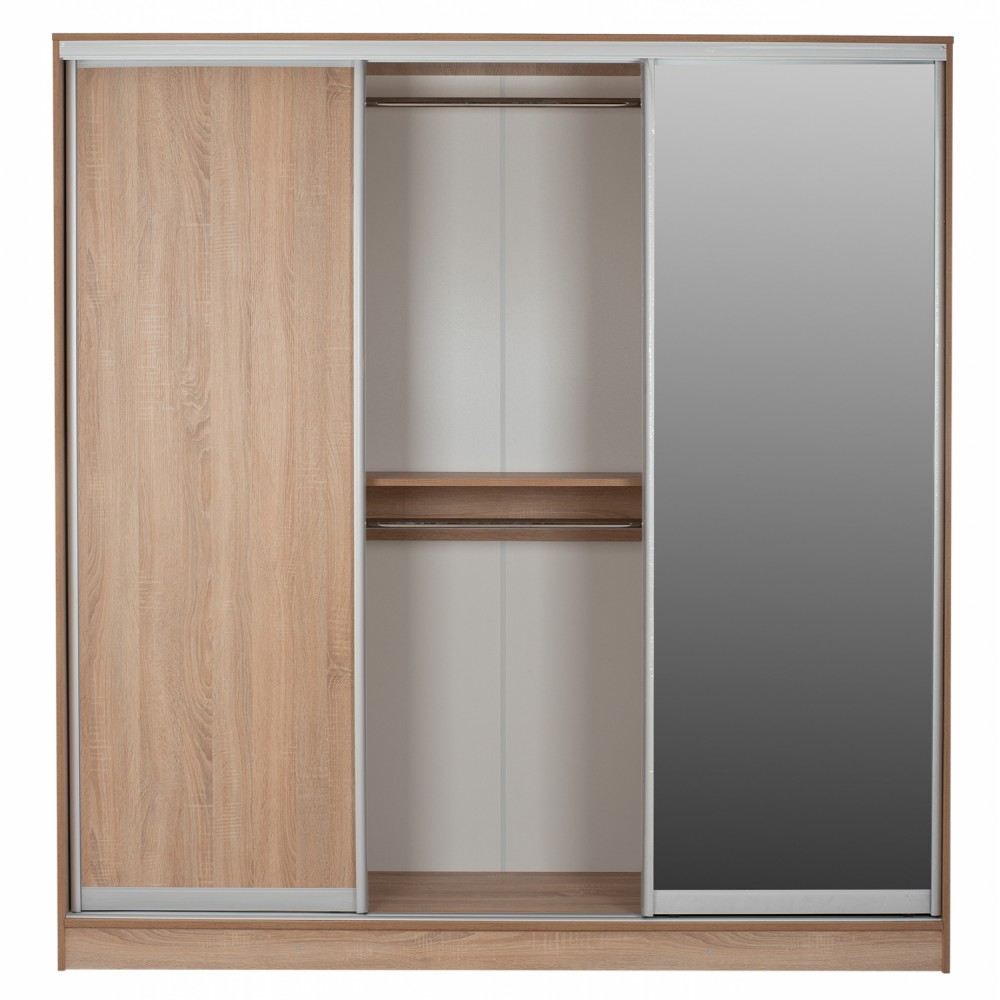 Ντουλάπα τρίφυλλη συρόμενη με καθρέφτη σε sonoma χρώμα 200x60x210