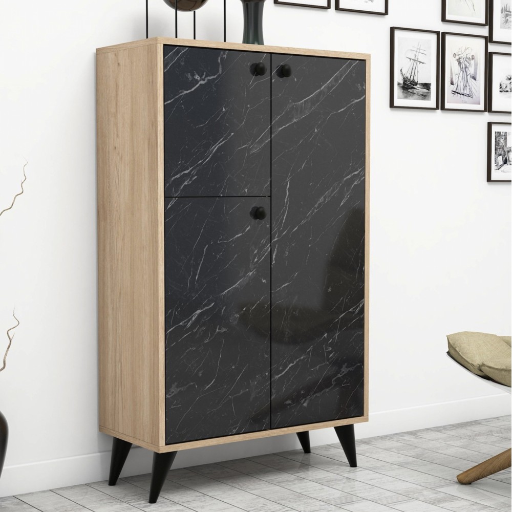 Παπουτσοθήκη-ντουλάπι τρίφυλλη σε χρώμα καρυδί/μάρμαρο 74,4x35x127