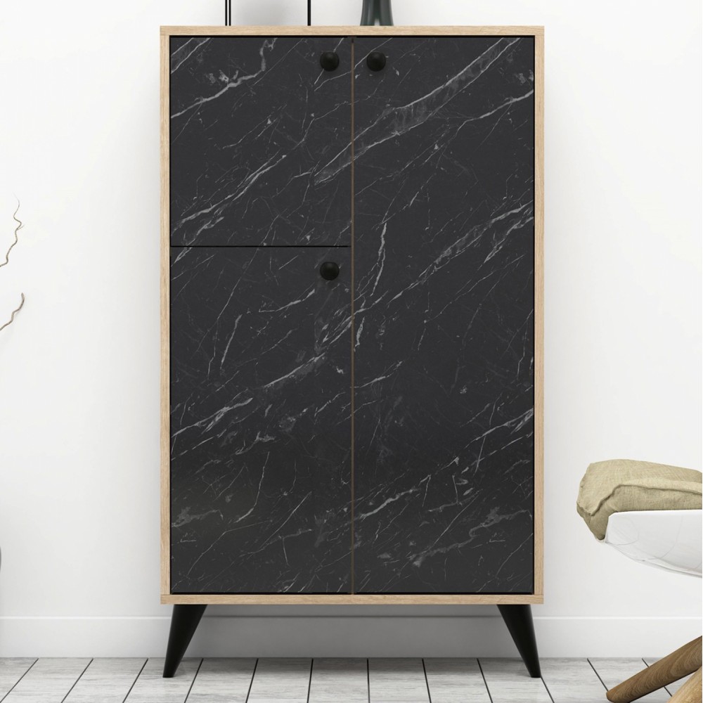 Παπουτσοθήκη-ντουλάπι τρίφυλλη σε χρώμα καρυδί/μάρμαρο 74,4x35x127