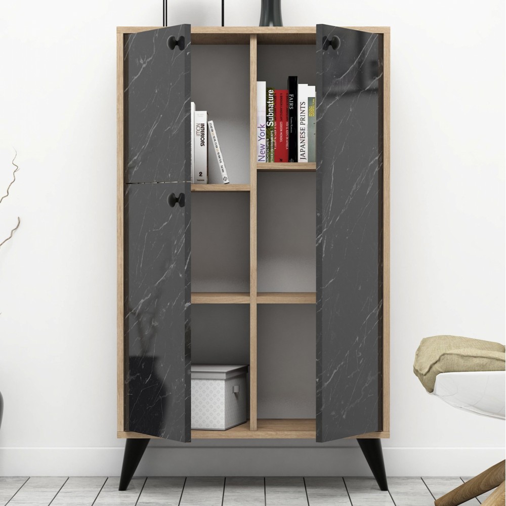 Παπουτσοθήκη-ντουλάπι τρίφυλλη σε χρώμα καρυδί/μάρμαρο 74,4x35x127