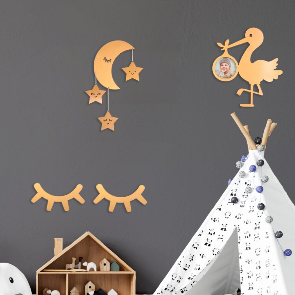 Σετ διακοσμητικά τοίχου παιδικά από MDF σε φυσικό χρώμα 50x35