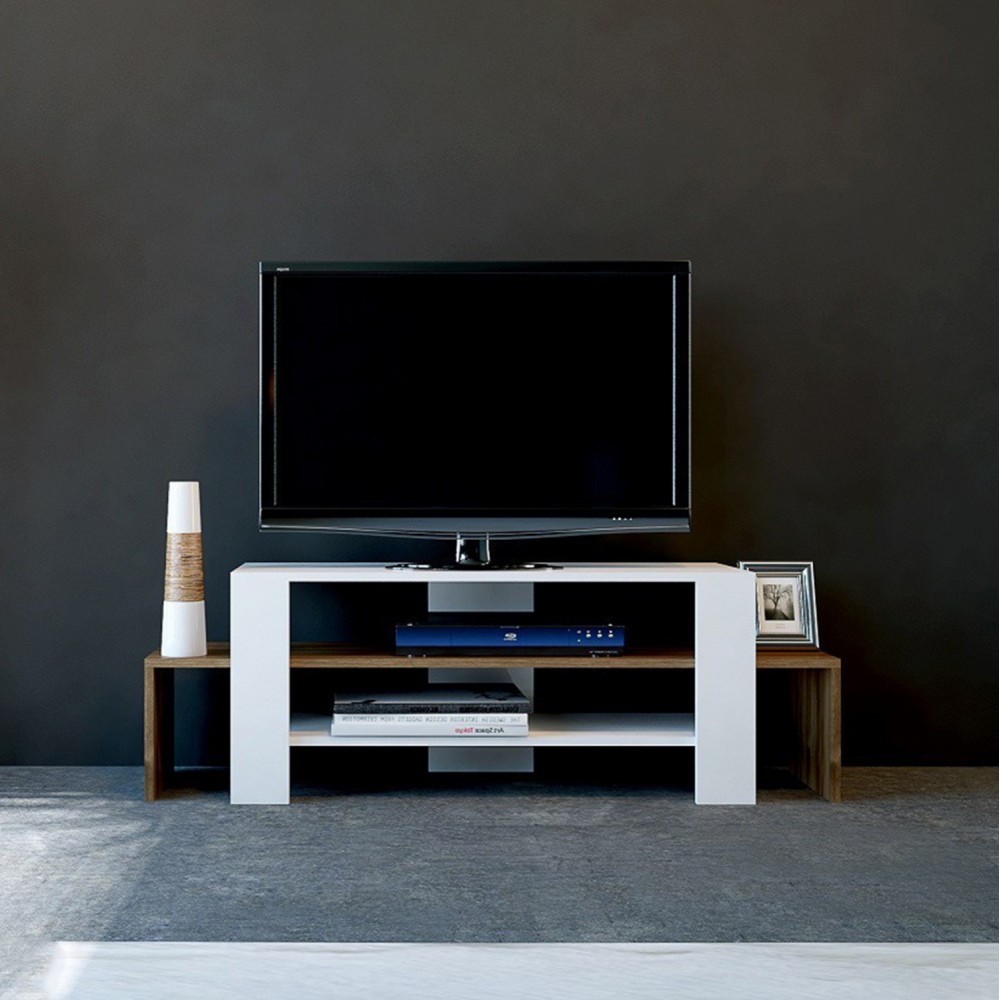 Έπιπλο τηλεόρασης "AGNETA" σε λευκό/καρυδί χρώμα 120x29.5x40