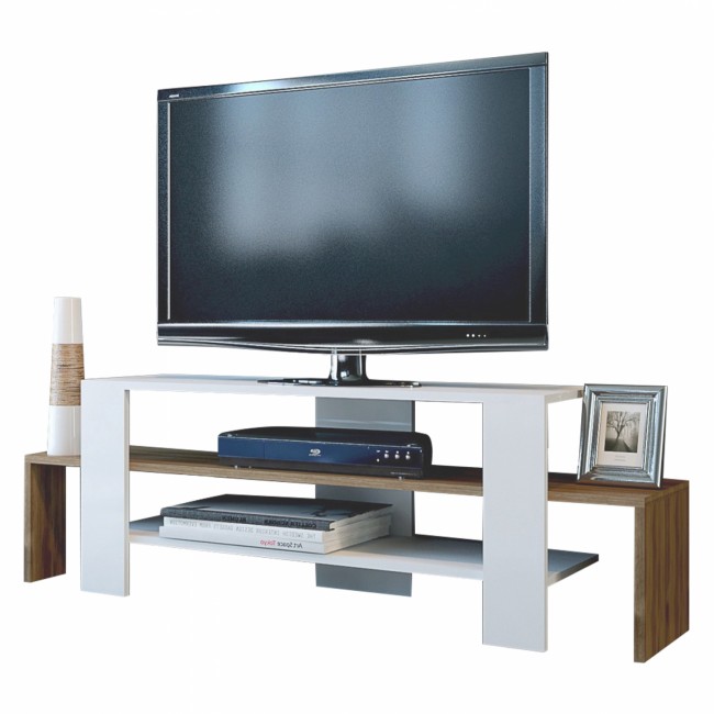 Έπιπλο τηλεόρασης "AGNETA" σε λευκό/καρυδί χρώμα 120x29.5x40