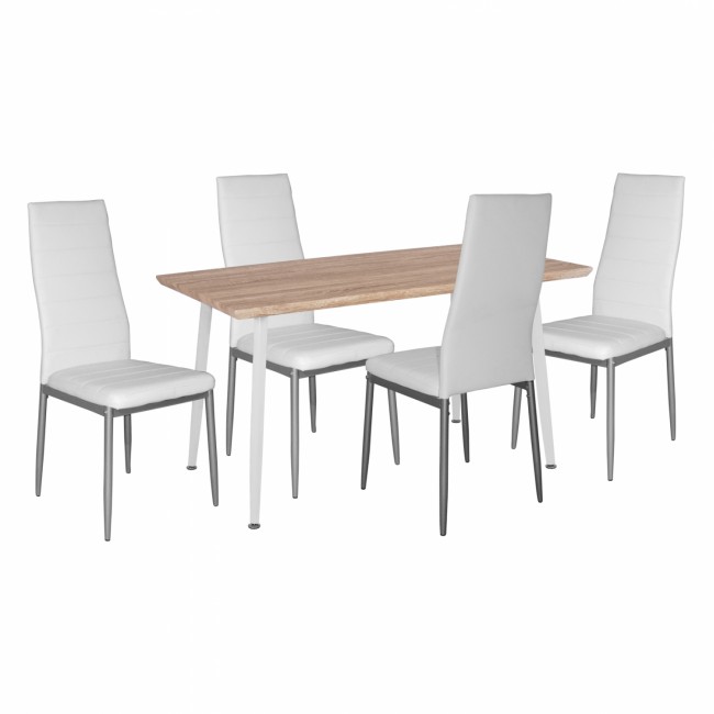 Σετ τραπεζαρίας 5τμχ από MDF/μέταλλο/PU σε sonoma/λευκό/ασημί χρώμα 120x70x76.5