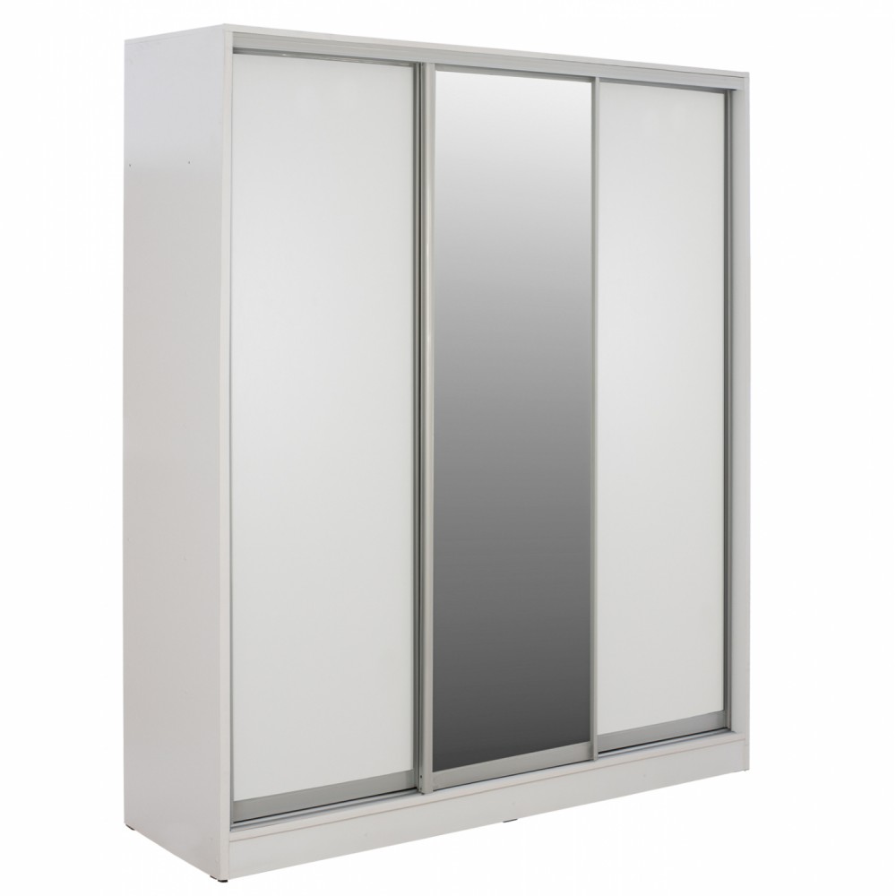 Ντουλάπα τρίφυλλη συρόμενη με καθρέφτη σε λευκό χρώμα 183x60x220
