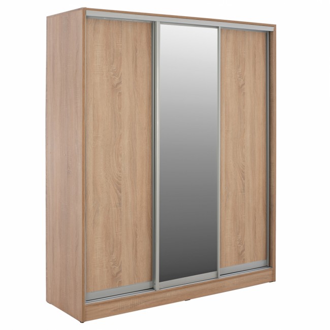 Ντουλάπα τρίφυλλη συρόμενη με καθρέφτη σε sonoma χρώμα 183x60x220