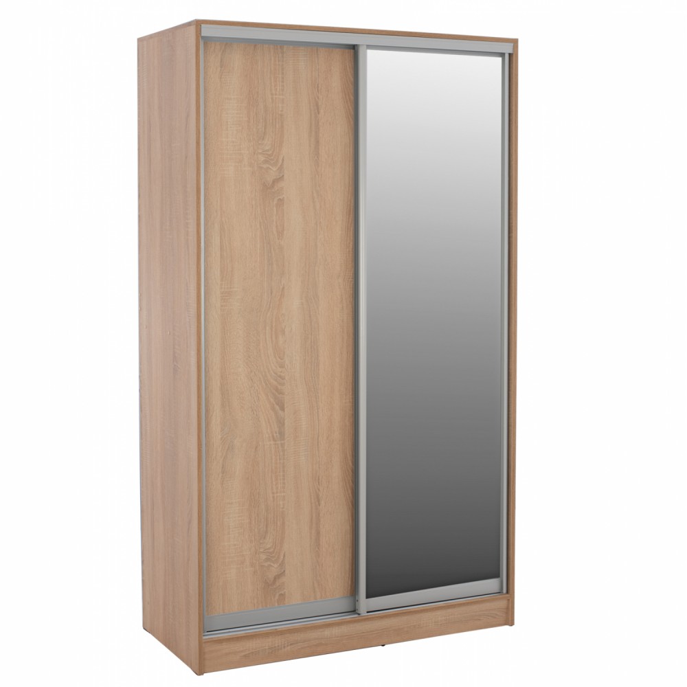Ντουλάπα δίφυλλη συρόμενη με καθρέφτη σε sonoma χρώμα 120x60x220
