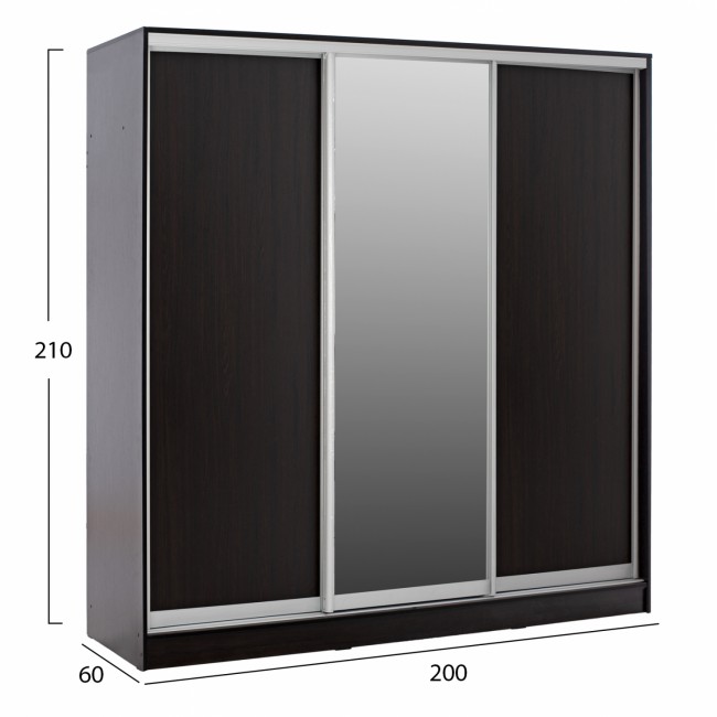 Ντουλάπα τρίφυλλη συρόμενη σε βέγγε χρώμα 200x60x210