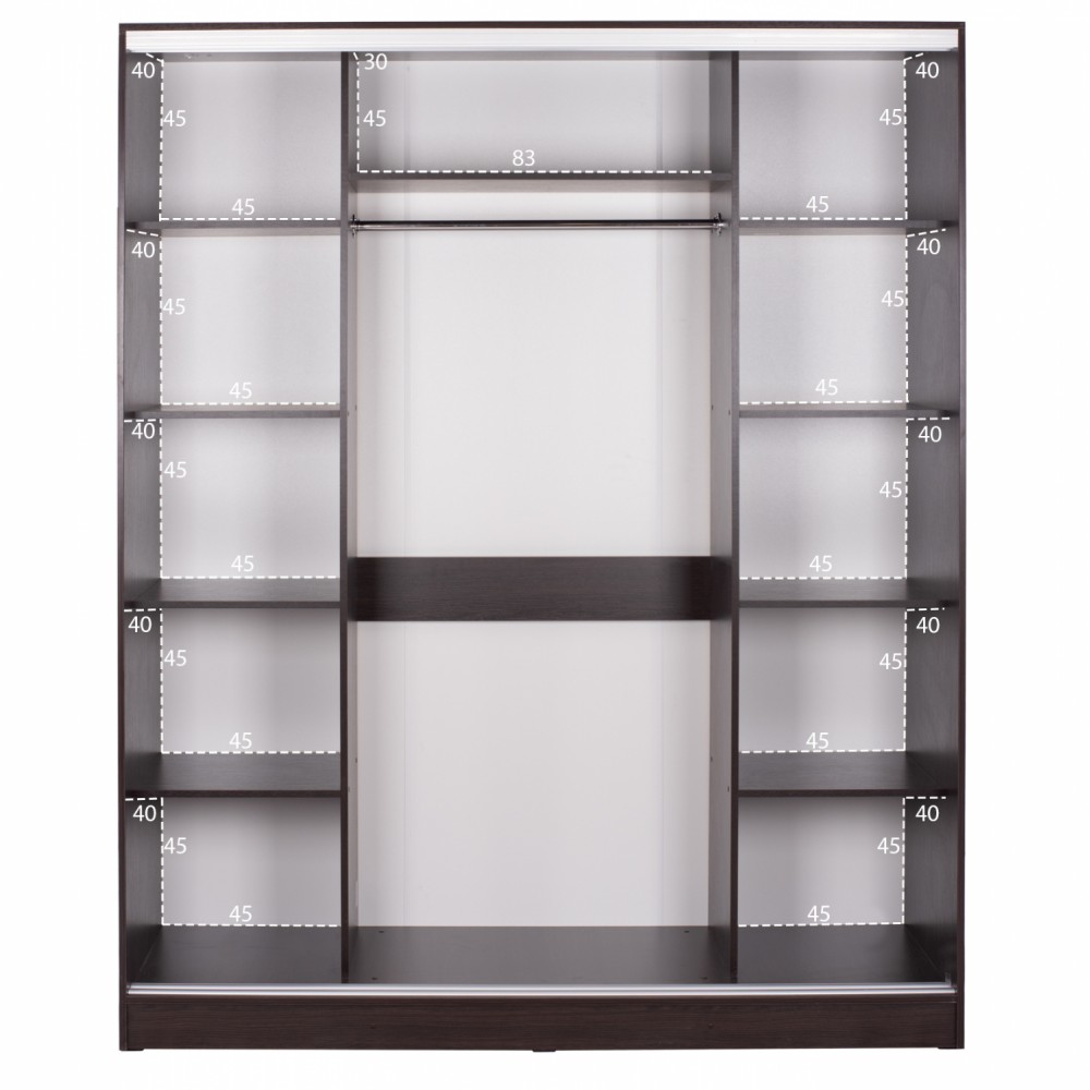 Ντουλάπα τρίφυλλη συρόμενη με καθρέφτη σε βέγγε χρώμα 183x60x220