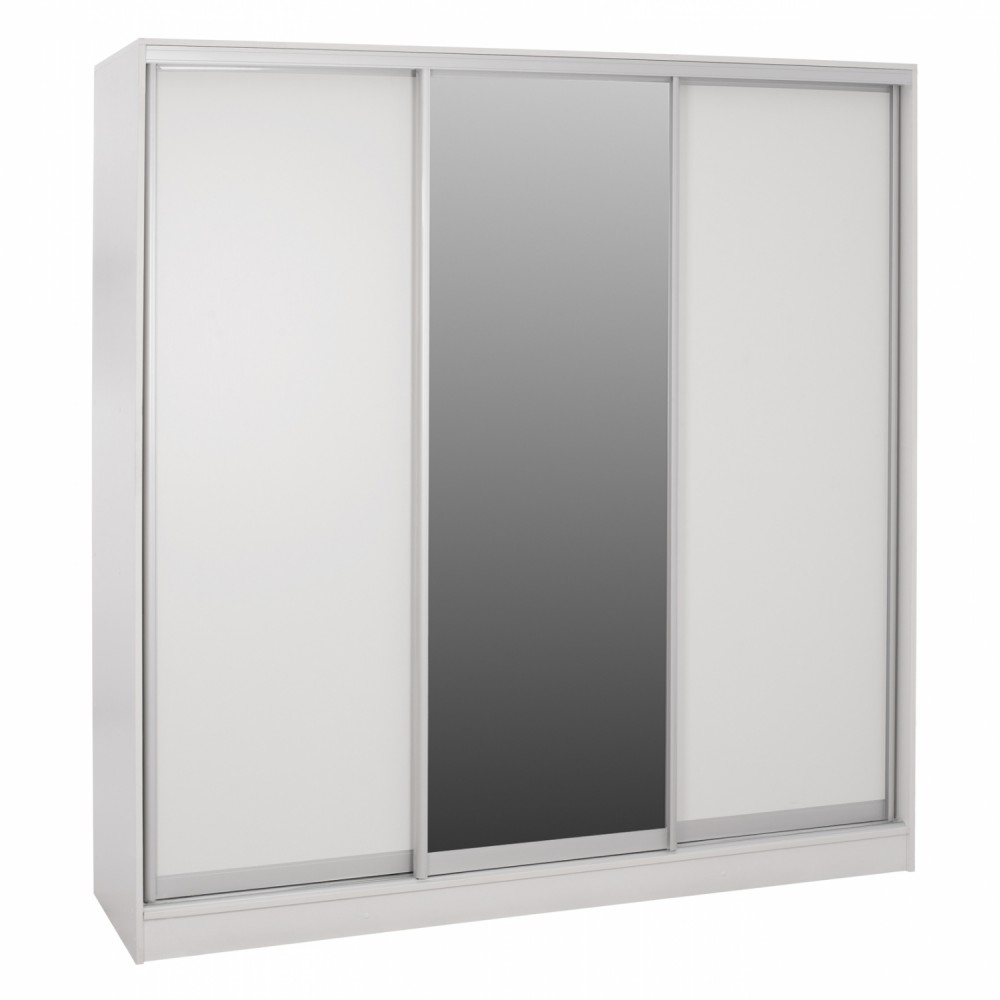 Ντουλάπα τρίφυλλη συρόμενη με καθρέφτη σε λευκό χρώμα 200x60x210