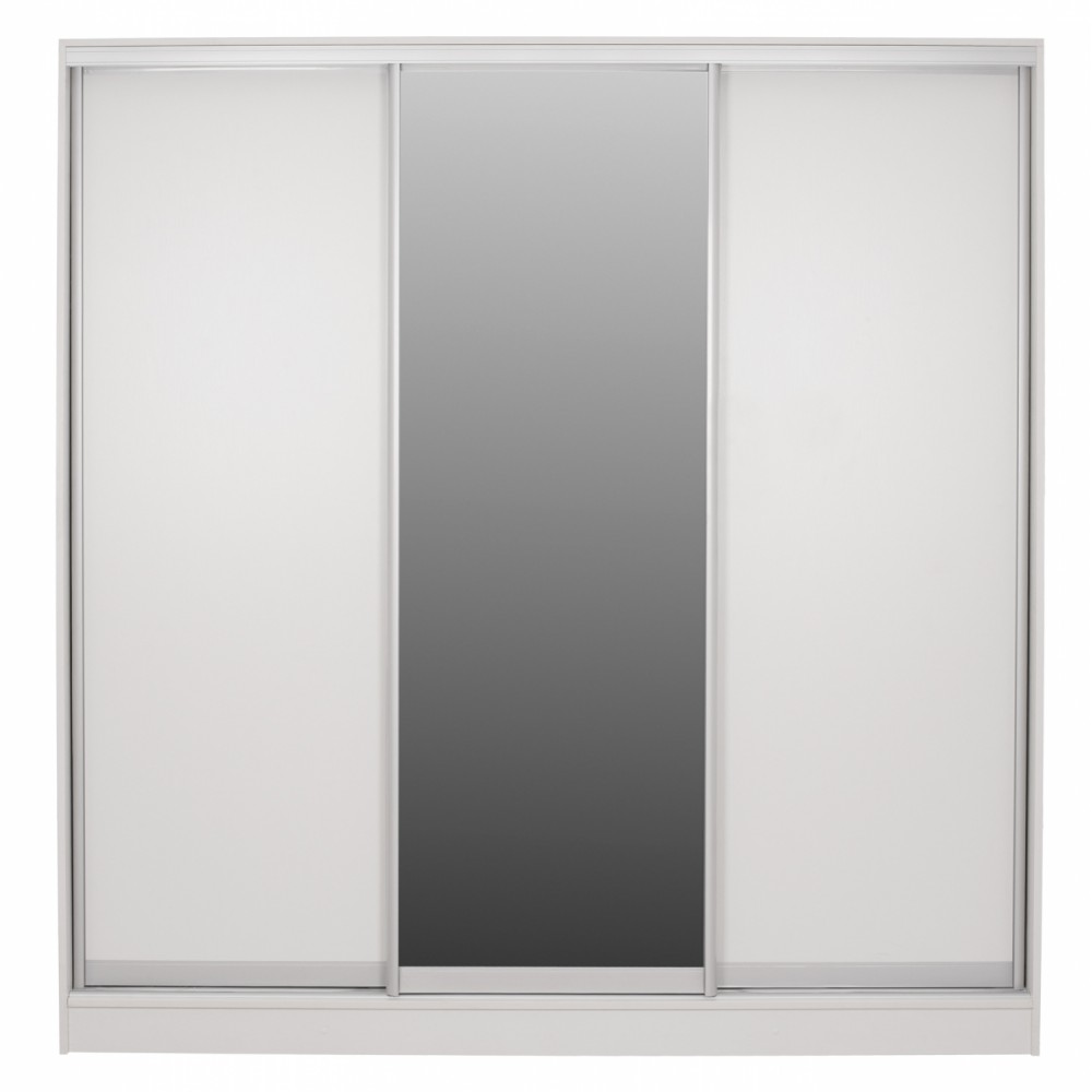 Ντουλάπα τρίφυλλη συρόμενη με καθρέφτη σε λευκό χρώμα 200x60x210