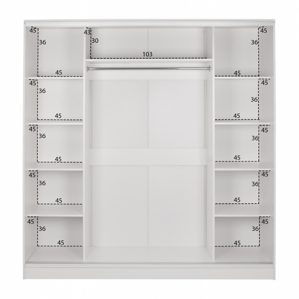 Ντουλάπα τρίφυλλη συρόμενη με καθρέφτη σε λευκό χρώμα 200x60x210