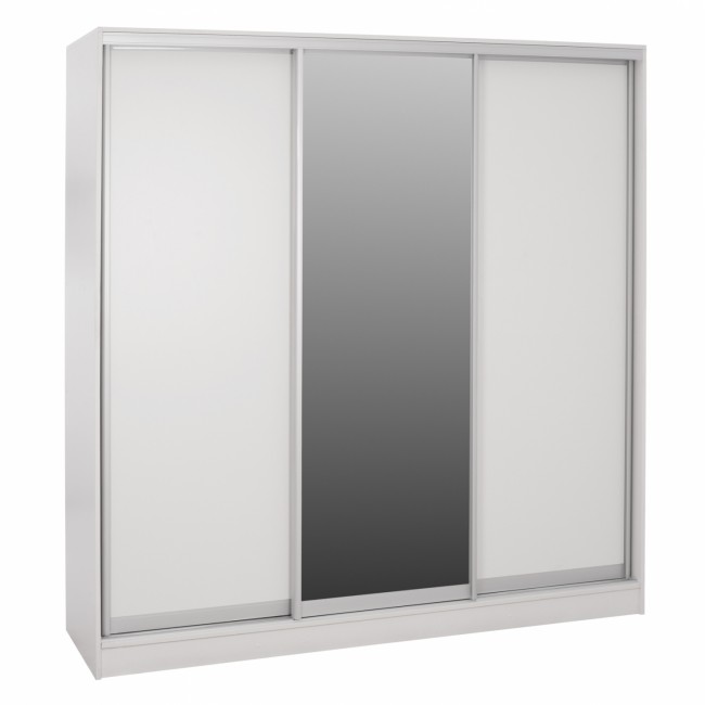Ντουλάπα τρίφυλλη συρόμενη με καθρέφτη σε λευκό χρώμα 200x60x210