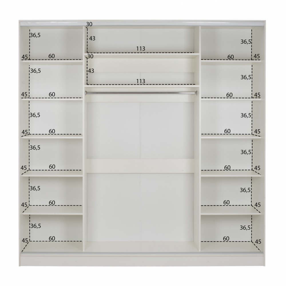 Ντουλάπα τρίφυλλη συρόμενη με καθρέφτη σε λευκό χρώμα 240x60x240