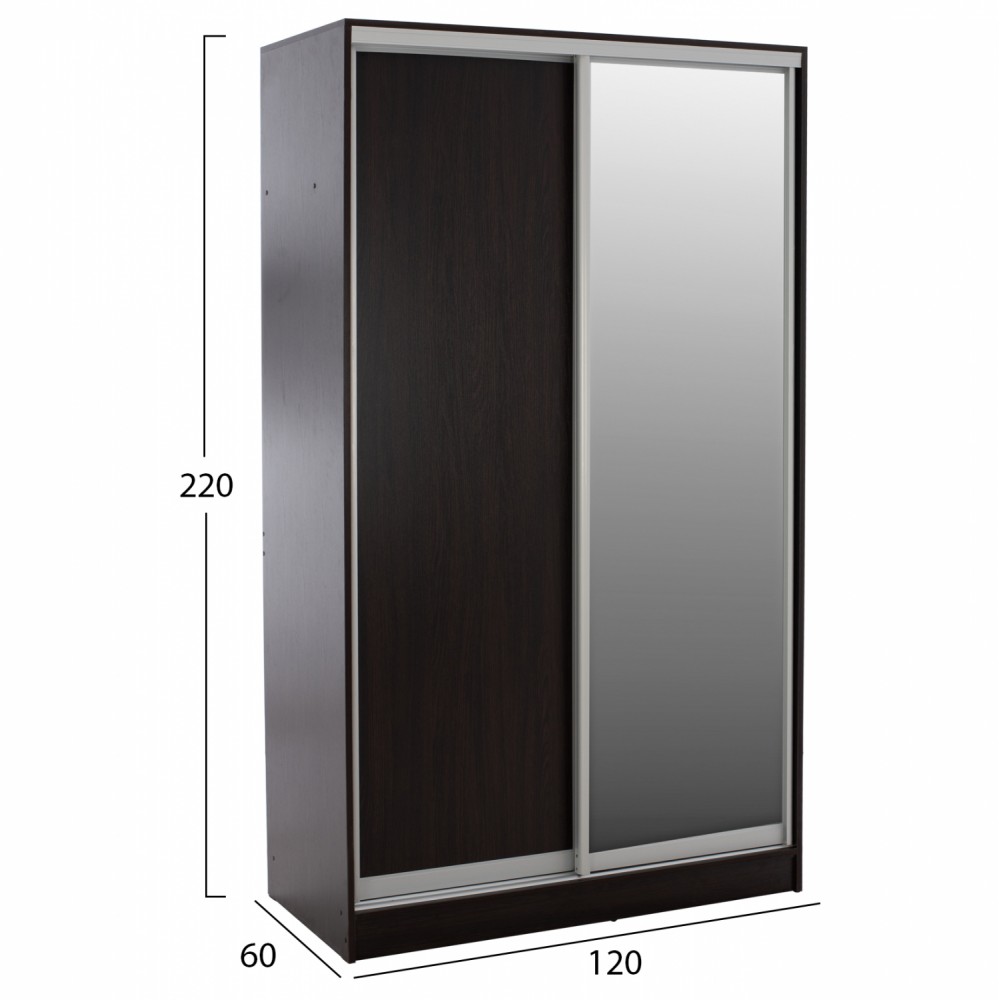 Ντουλάπα δίφυλλη συρόμενη με καθρέφτη σε βέγγε χρώμα 120x60x220