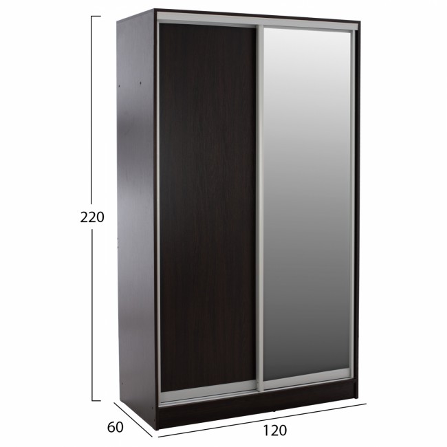 Ντουλάπα δίφυλλη συρόμενη με καθρέφτη σε βέγγε χρώμα 120x60x220