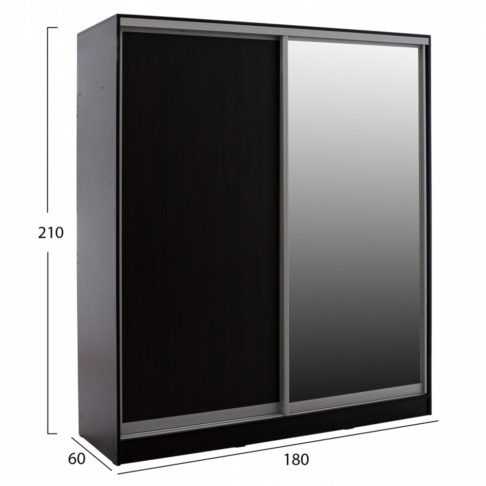 Ντουλάπα δίφυλλη συρόμενη με καθρέφτη σε βέγγε χρώμα 180X60X210