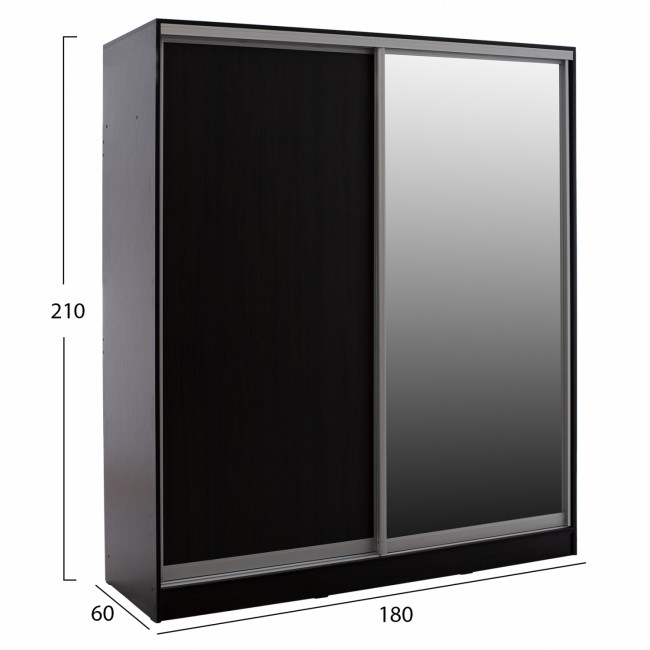 Ντουλάπα δίφυλλη συρόμενη με καθρέφτη σε βέγγε χρώμα 180X60X210