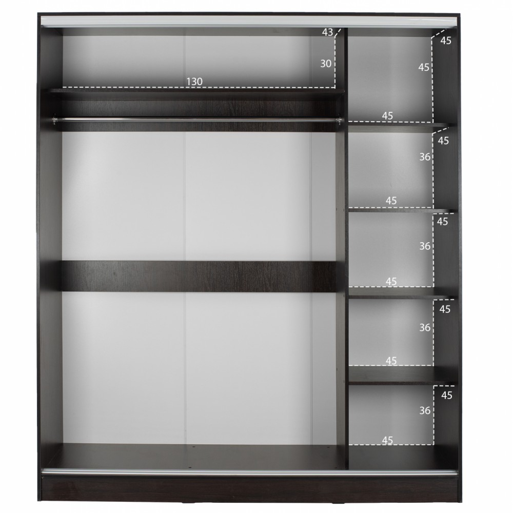 Ντουλάπα δίφυλλη συρόμενη με καθρέφτη σε βέγγε χρώμα 180X60X210