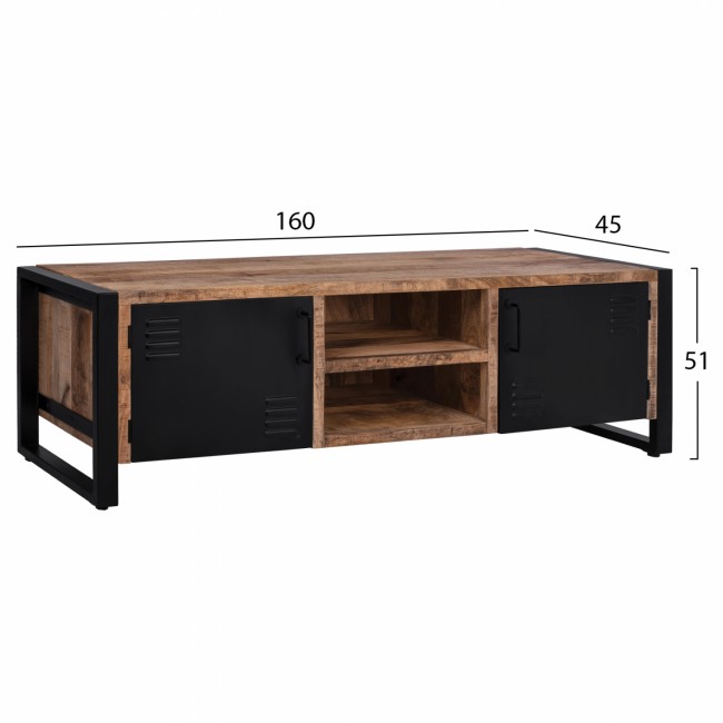 Έπιπλο τηλεόρασης από μέταλλο/ξύλο σε μαύρο/φυσικό χρώμα 160x45x51
