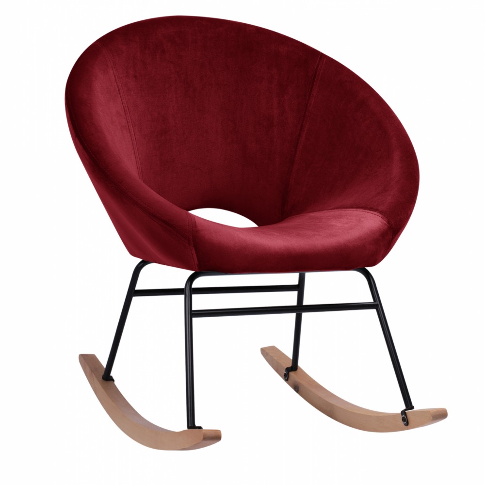 Πολυθρόνα "PAULINA" κουνιστή από βελούδο σε κόκκινο βουργουνδίας χρώμα 76x86x76