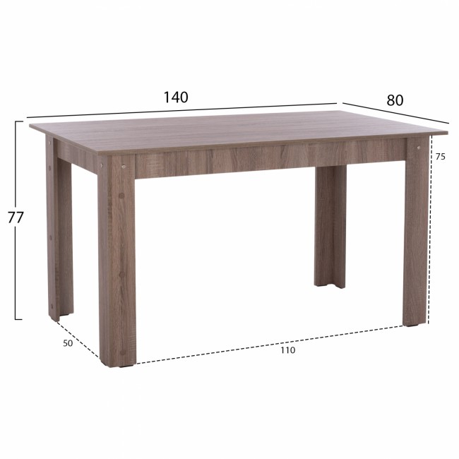 Σετ τραπεζαρίας 5τμχ σε καφέ/φυσικό χρώμα 140x80x77