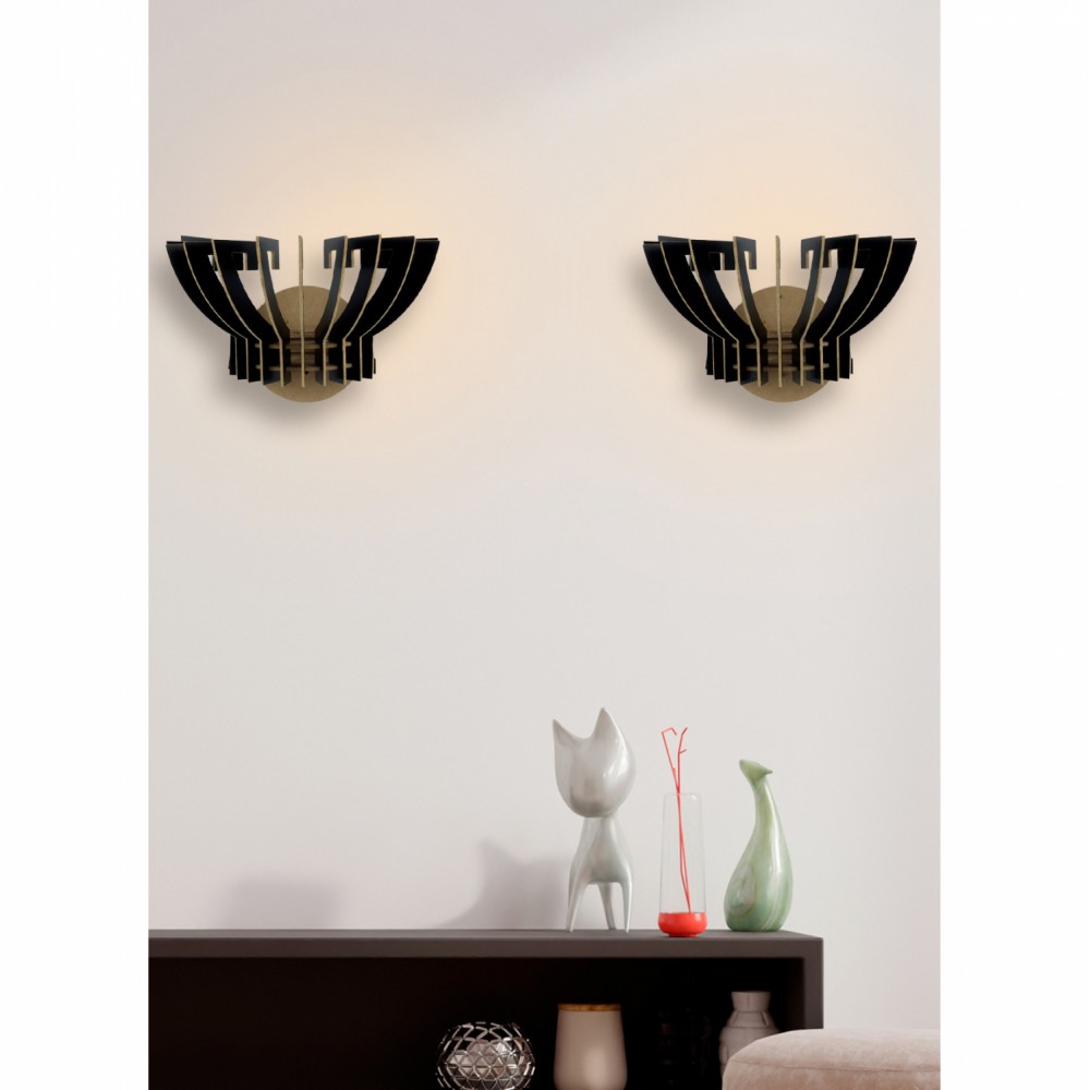 Σετ απλίκες 2τμχ από MDF σε μαύρο χρώμα Ε27 32x22x19