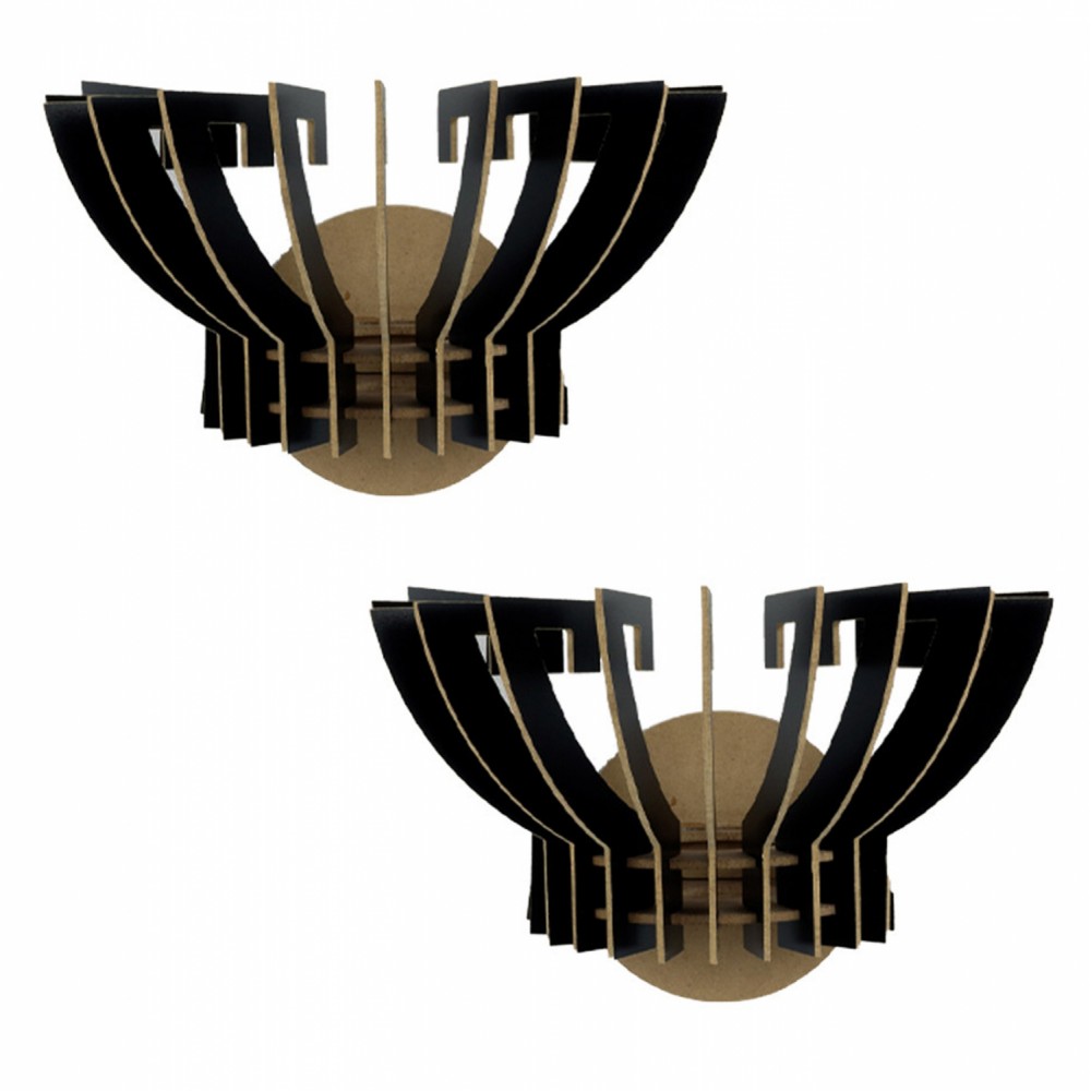 Σετ απλίκες 2τμχ από MDF σε μαύρο χρώμα Ε27 32x22x19