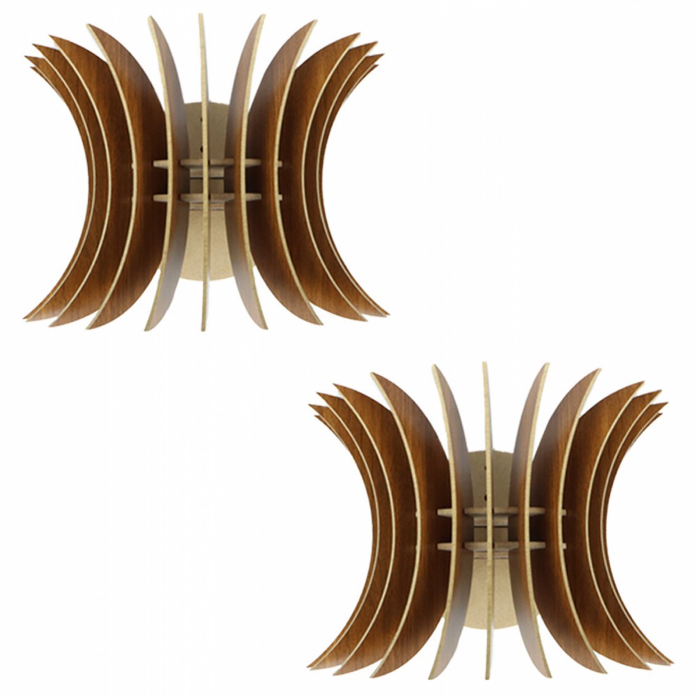 Σετ απλίκες 2τμχ από MDF σε καρυδί χρώμα Ε27 28x20x20