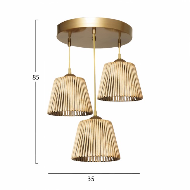 Φωτιστικό τρίφωτο από μπαμπού/μέταλλο σε χρυσό/φυσικό χρώμα 35x85