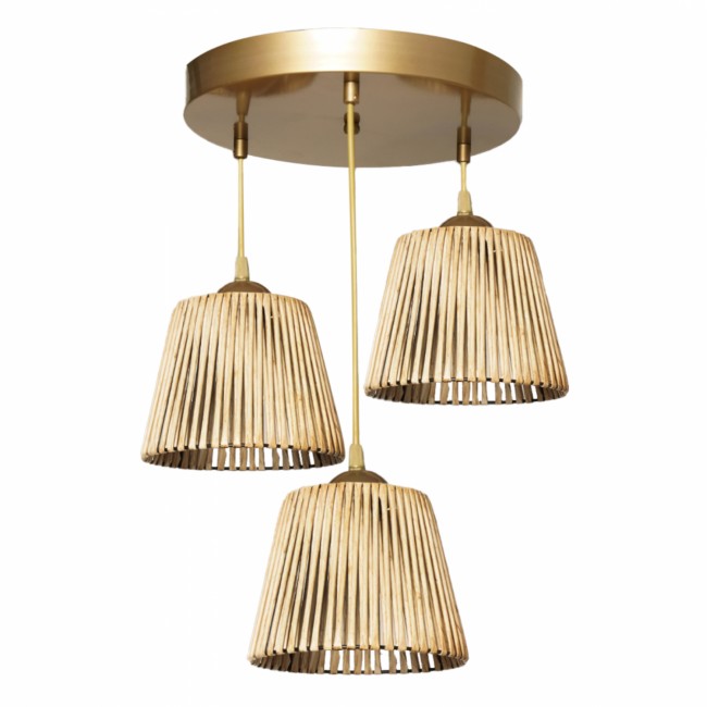 Φωτιστικό τρίφωτο από μπαμπού/μέταλλο σε χρυσό/φυσικό χρώμα 35x85