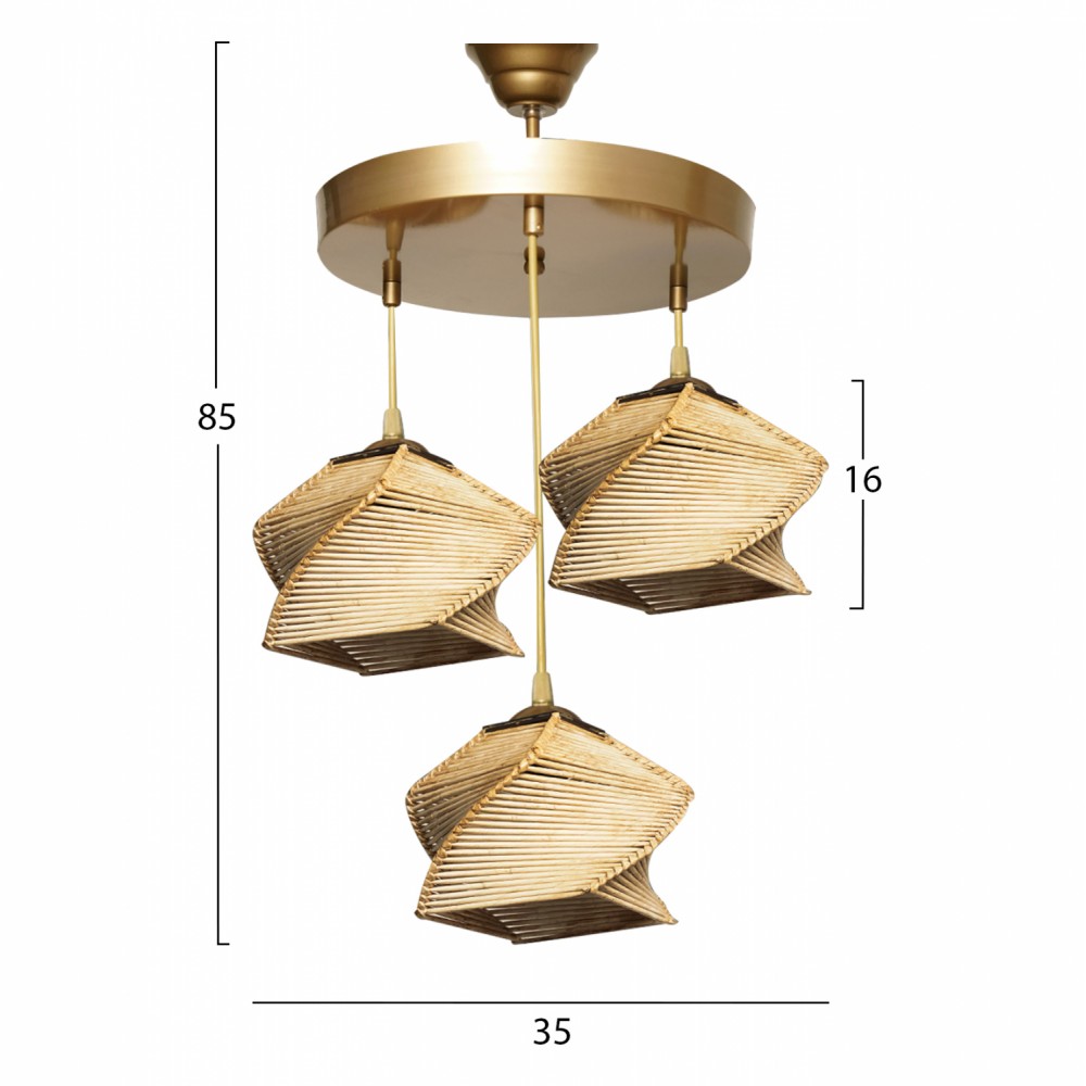 Φωτιστικό τρίφωτο από μπαμπού/μέταλλο σε φυσικό/χρυσό χρώμα 35x35x85