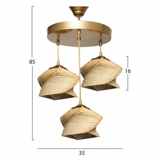 Φωτιστικό τρίφωτο από μπαμπού/μέταλλο σε φυσικό/χρυσό χρώμα 35x35x85