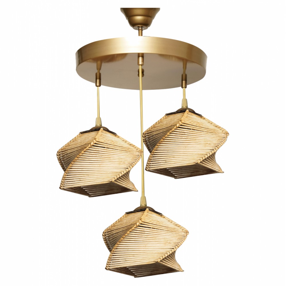 Φωτιστικό τρίφωτο από μπαμπού/μέταλλο σε φυσικό/χρυσό χρώμα 35x35x85