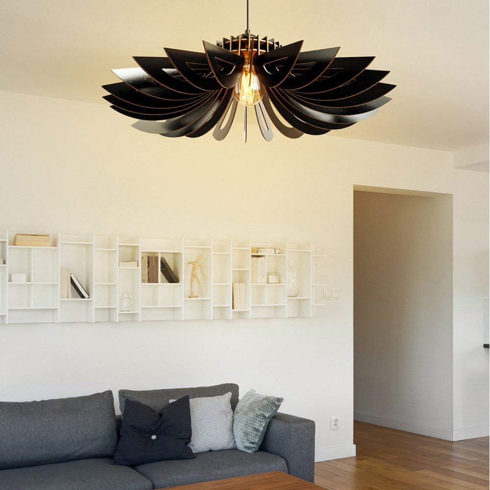 Φωτιστικό μονόφωτο από mdf σε χρώμα μαύρο Φ68x50