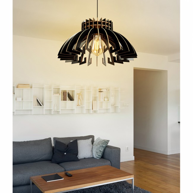 Φωτιστικό μονόφωτο από mdf σε χρώμα μαύρο Φ54x65