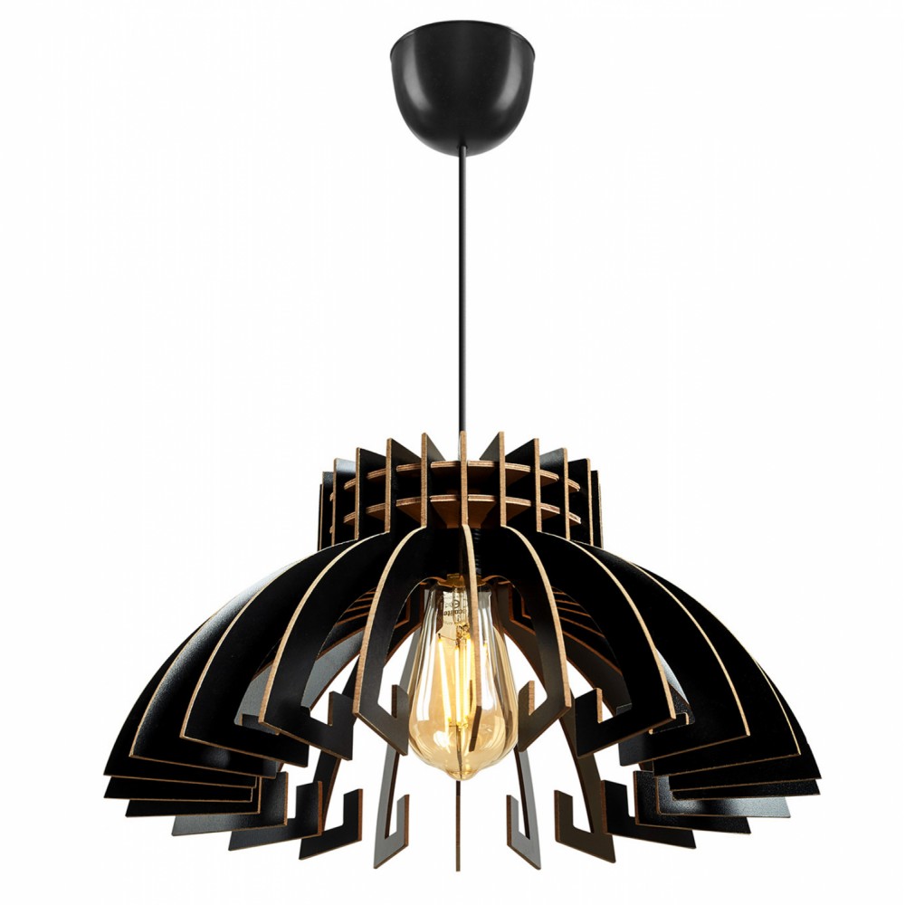 Φωτιστικό μονόφωτο από mdf σε χρώμα μαύρο Φ54x65