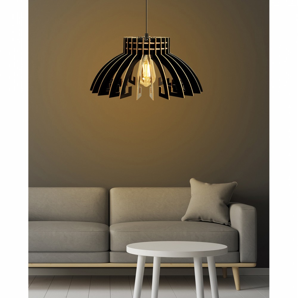 Φωτιστικό μονόφωτο από mdf σε χρώμα μαύρο Φ54x65