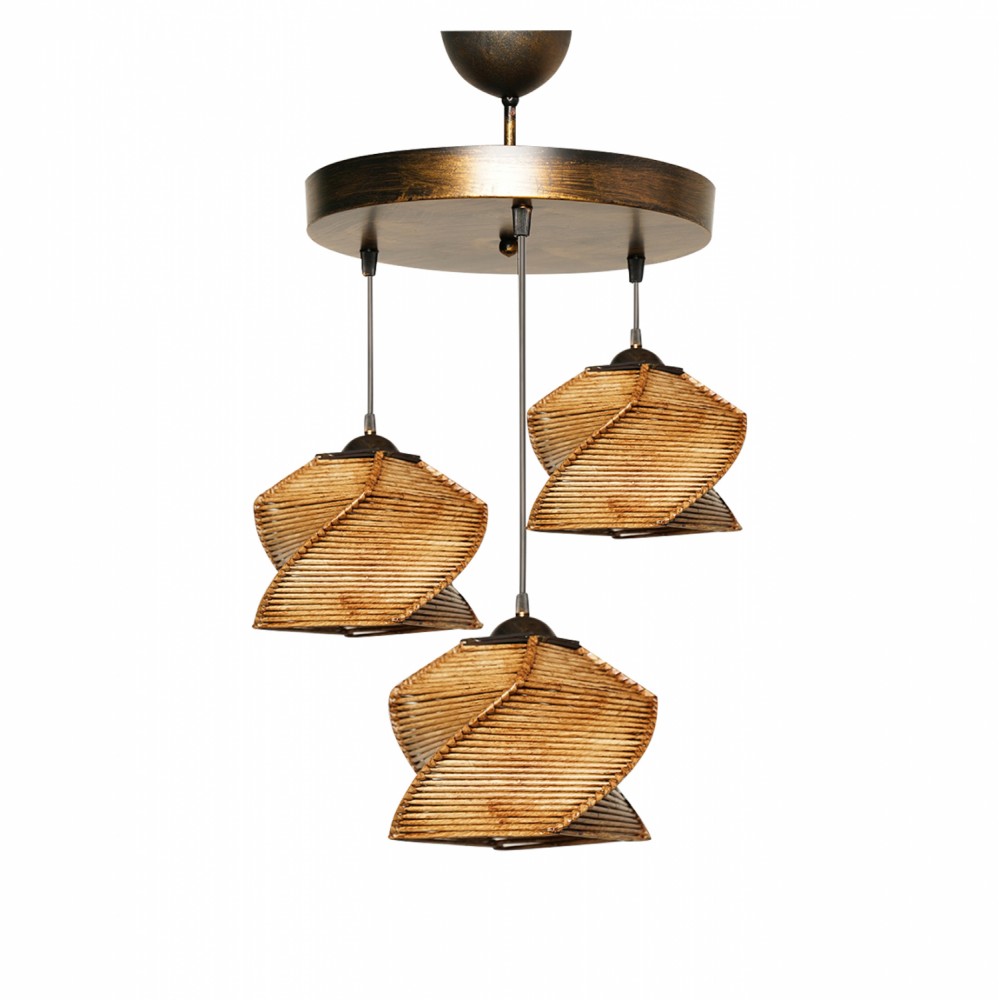 Φωτιστικό τρίφωτο από μέταλλο/μπαμπού σε μπρονζέ/φυσικό χρώμα Φ35x85