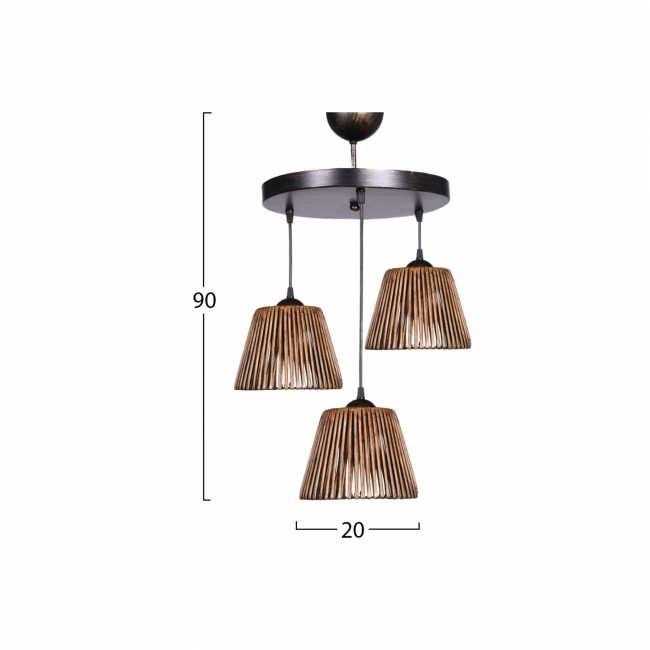 Φωτιστικό τρίφωτο από μέταλλο/μπαμπού σε μπρονζέ/φυσικό χρώμα Ε27 20x16x90