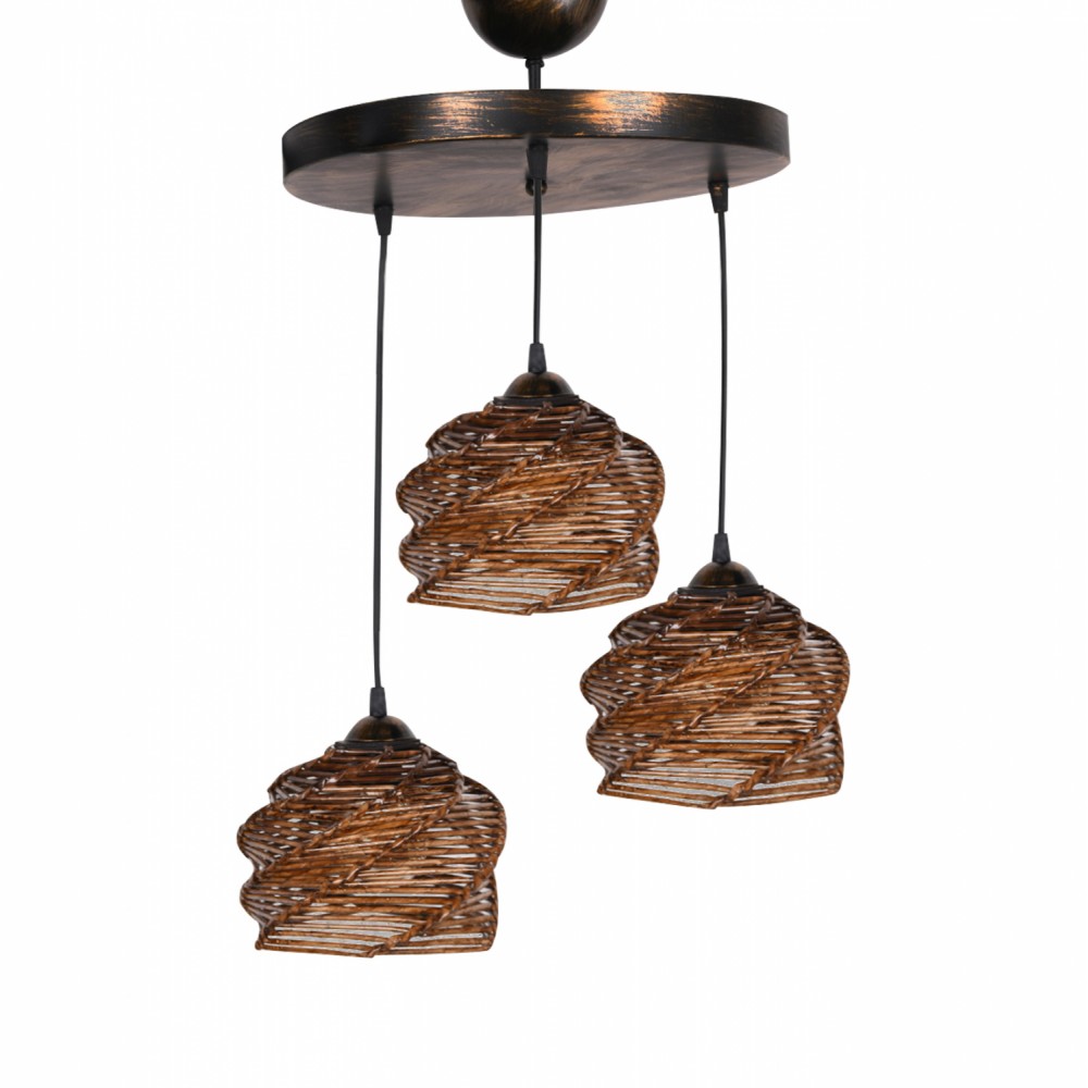 Φωτιστικό τρίφωτο από μέταλλο/μπαμπού σε μπρονζέ/καρυδί χρώμα Φ23x15