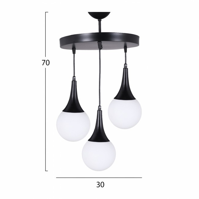 Φωτιστικό τρίφωτο από μέταλλο σε μαύρο/λευκό χρώμα Ε27 Φ30x75