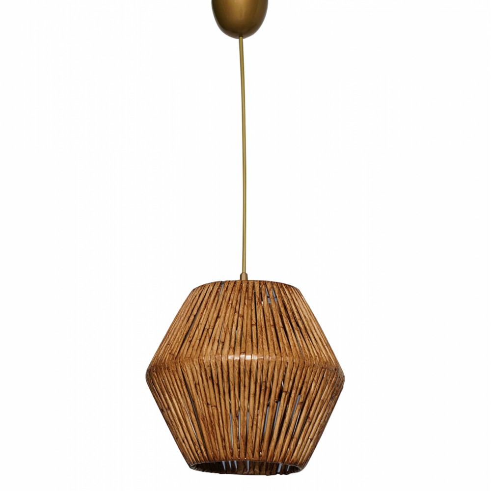 Φωτιστικό μονόφωτο από μέταλλο/μπαμπού σε χρώμα καρυδί 25x25x55