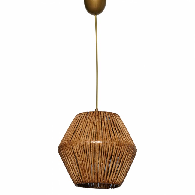 Φωτιστικό μονόφωτο από μέταλλο/μπαμπού σε χρώμα καρυδί 25x25x55