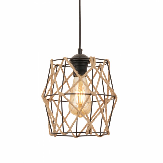 Φωτιστικό μονόφωτο από μέταλλο/σχοινί σε μαύρο/φυσικό χρώμα Ε27 Φ20x100