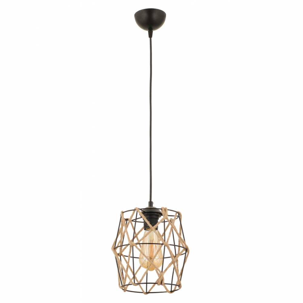 Φωτιστικό μονόφωτο από μέταλλο/σχοινί σε μαύρο/φυσικό χρώμα Ε27 Φ20x100