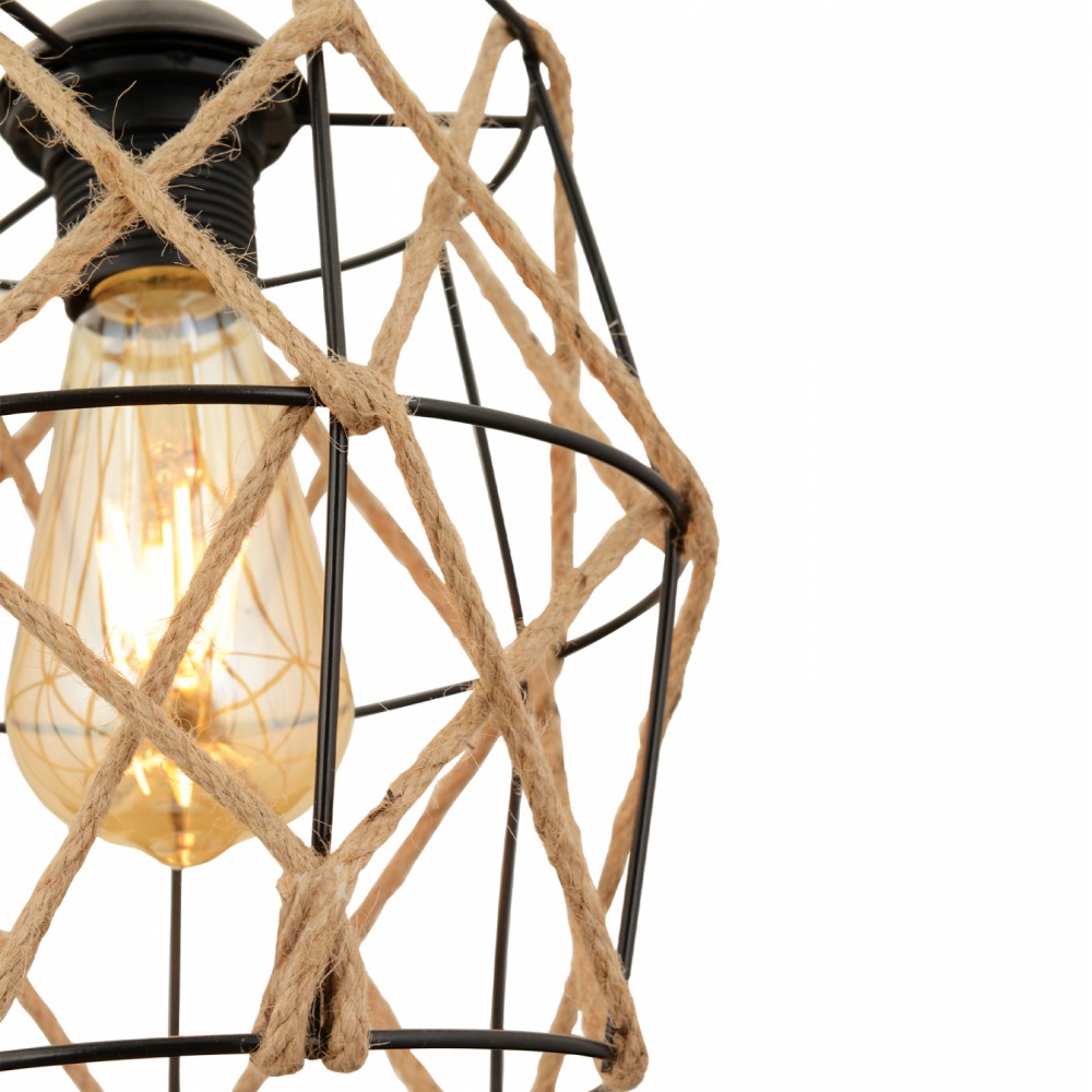 Φωτιστικό μονόφωτο από μέταλλο/σχοινί σε μαύρο/φυσικό χρώμα Ε27 Φ20x100