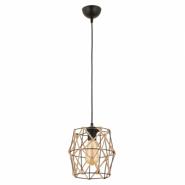 Φωτιστικό μονόφωτο από μέταλλο/σχοινί σε μαύρο/φυσικό χρώμα Ε27 Φ20x100
