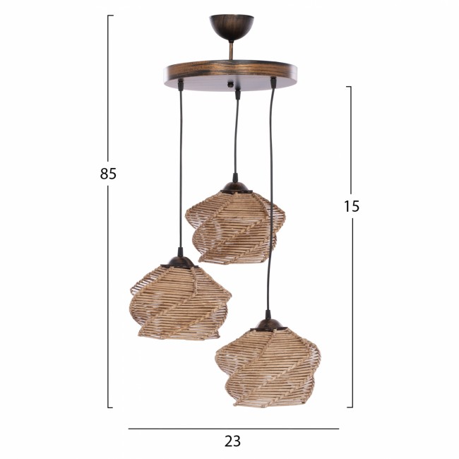 Φωτιστικό τρίφωτο από ξύλο/μπαμπού χρώμα φυσικό 23x85