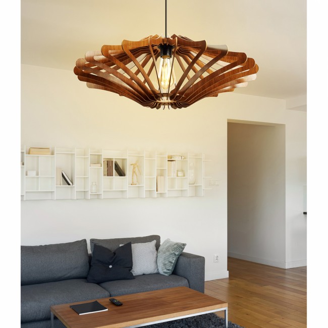 Μονόφωτο φωτιστικό από ξύλο σε καρυδί χρώμα Ε27 Φ47x55